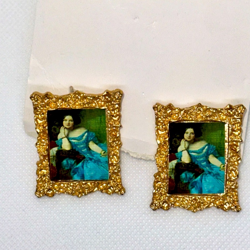 Victorian Portrait Framed Earrings  Art Dangle Jewelry